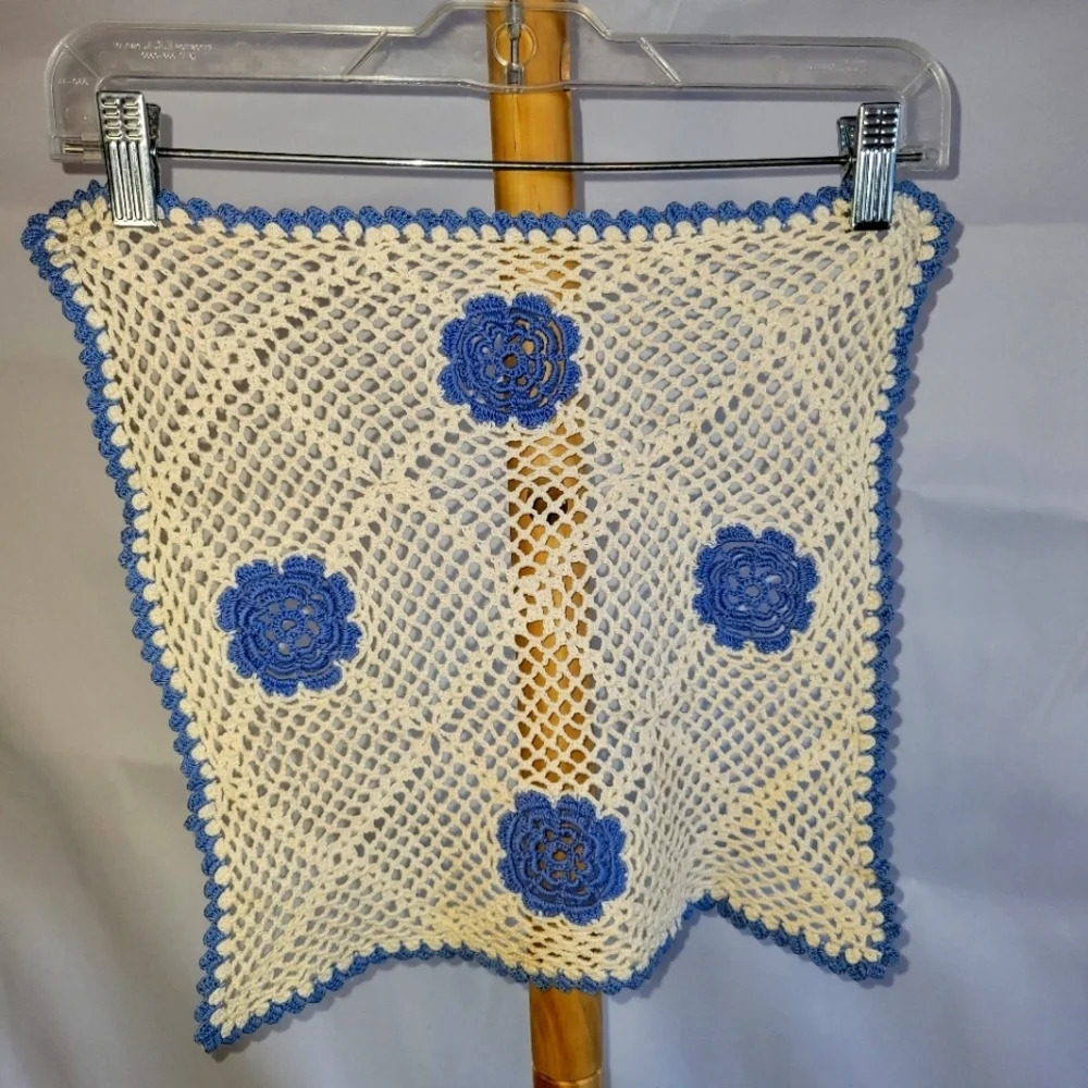 Vintage  Handmade Handcrafted Doily blue and white